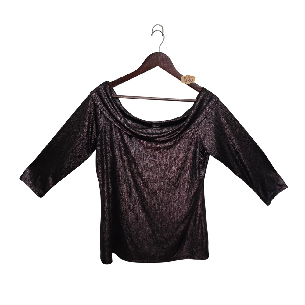 City Streets Womens XL Metallic Purple Off The Shoulder 3/4 Sleeve Shimmer Top